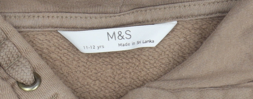 Marks and Spencer Boys Beige Pullover Hoodie 11-12 Years Cotton Blend