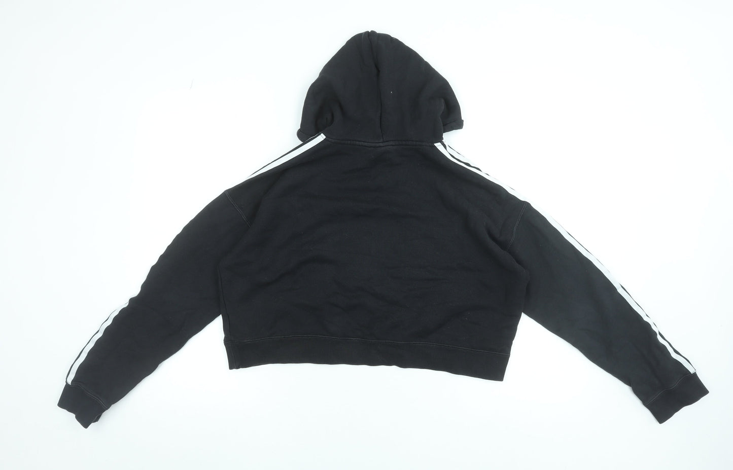 Adidas Womens Black Size 12 Cropped Hoodie Cotton Hooded Sweatshirt