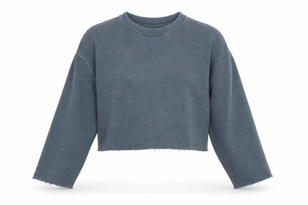 Zara Womens Blue Cropped Pullover Sweatshirt Size M Cotton Blend