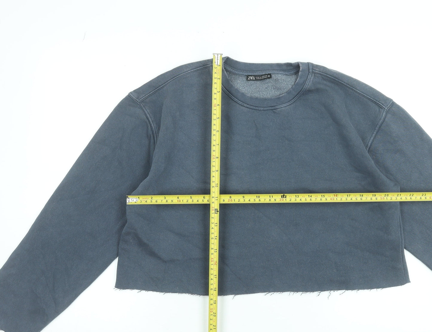 Zara Womens Blue Cropped Pullover Sweatshirt Size M Cotton Blend
