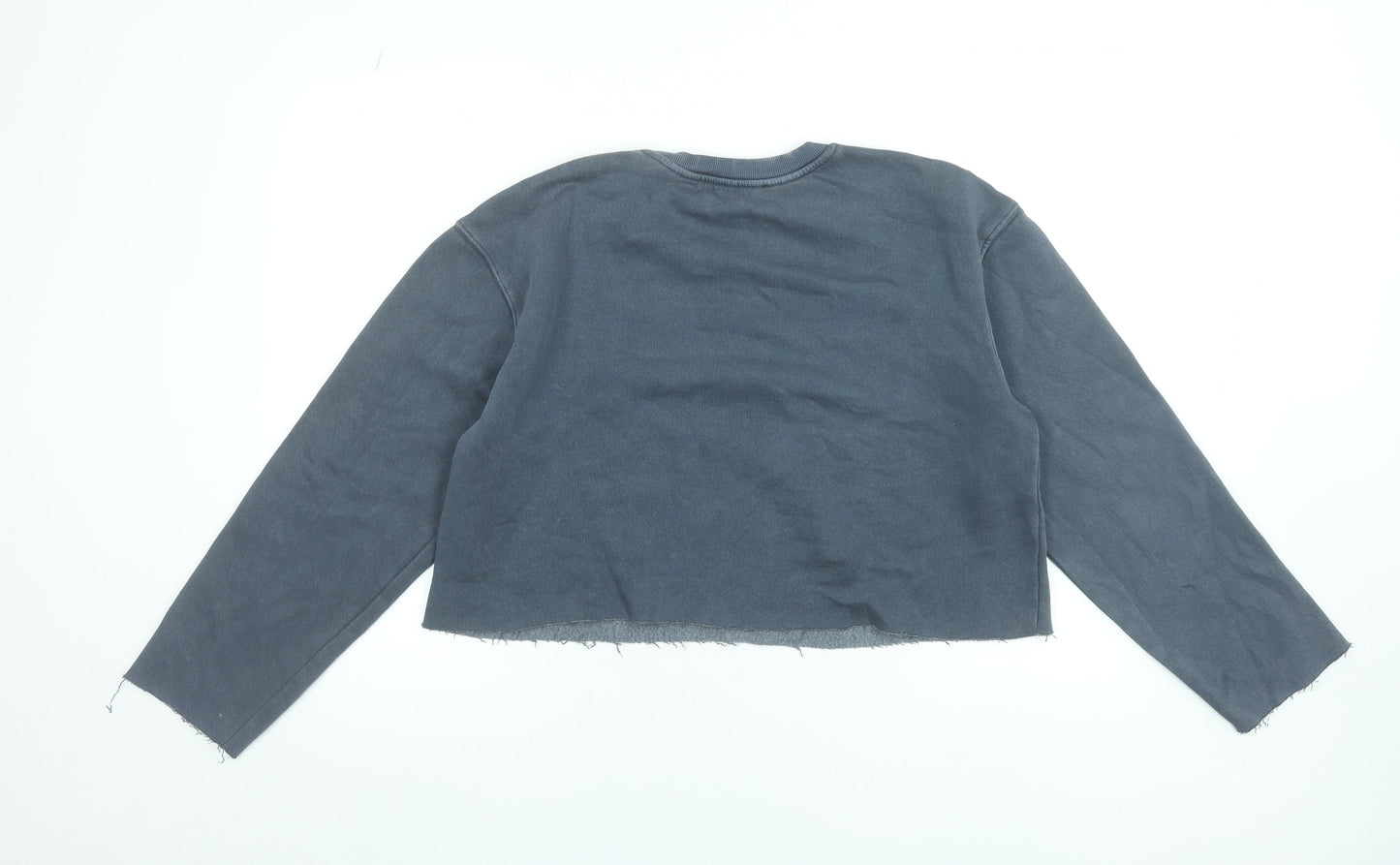 Zara Womens Blue Cropped Pullover Sweatshirt Size M Cotton Blend