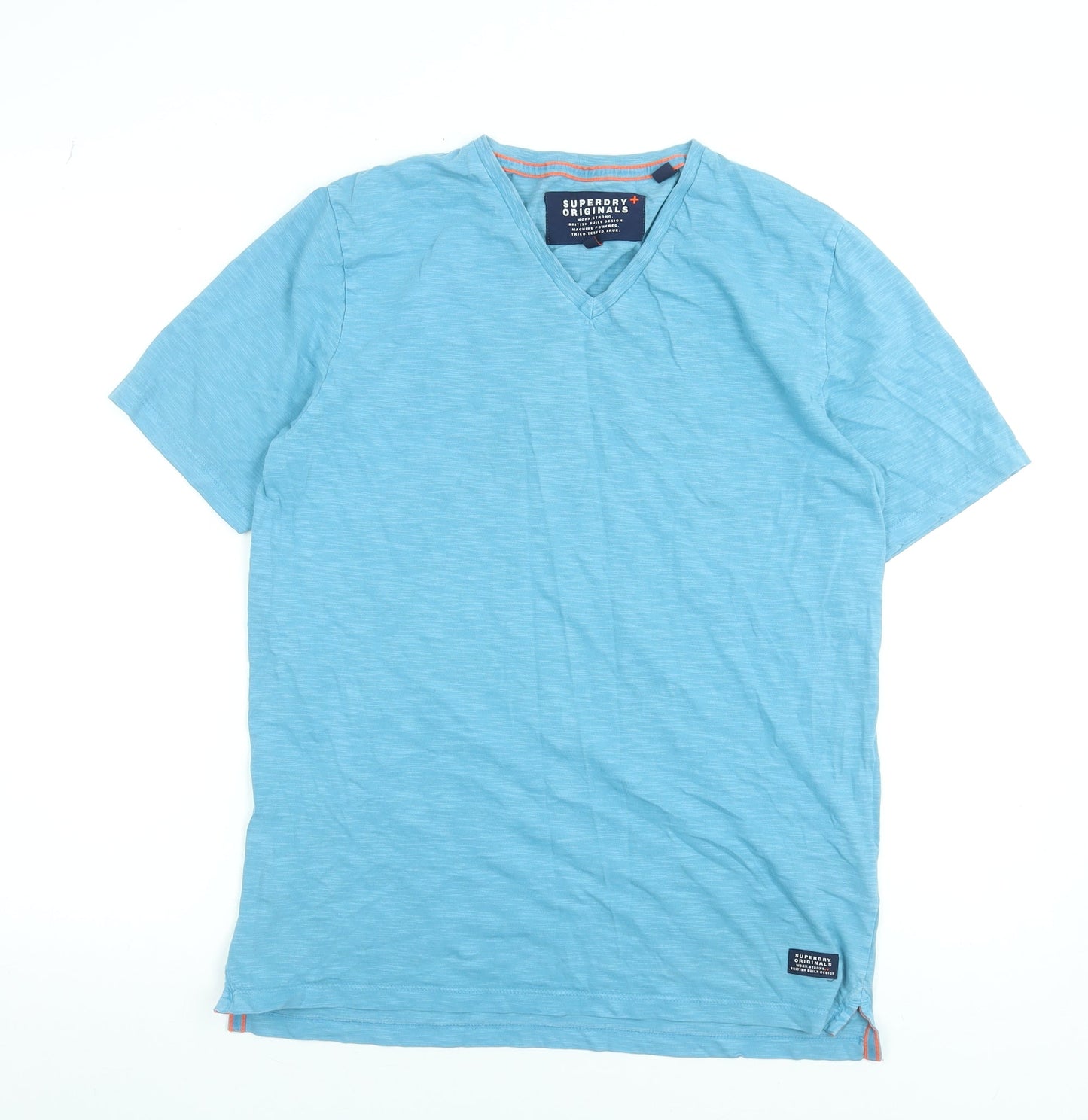 Superdry Men's Blue V-Neck Cotton T-Shirt Size L