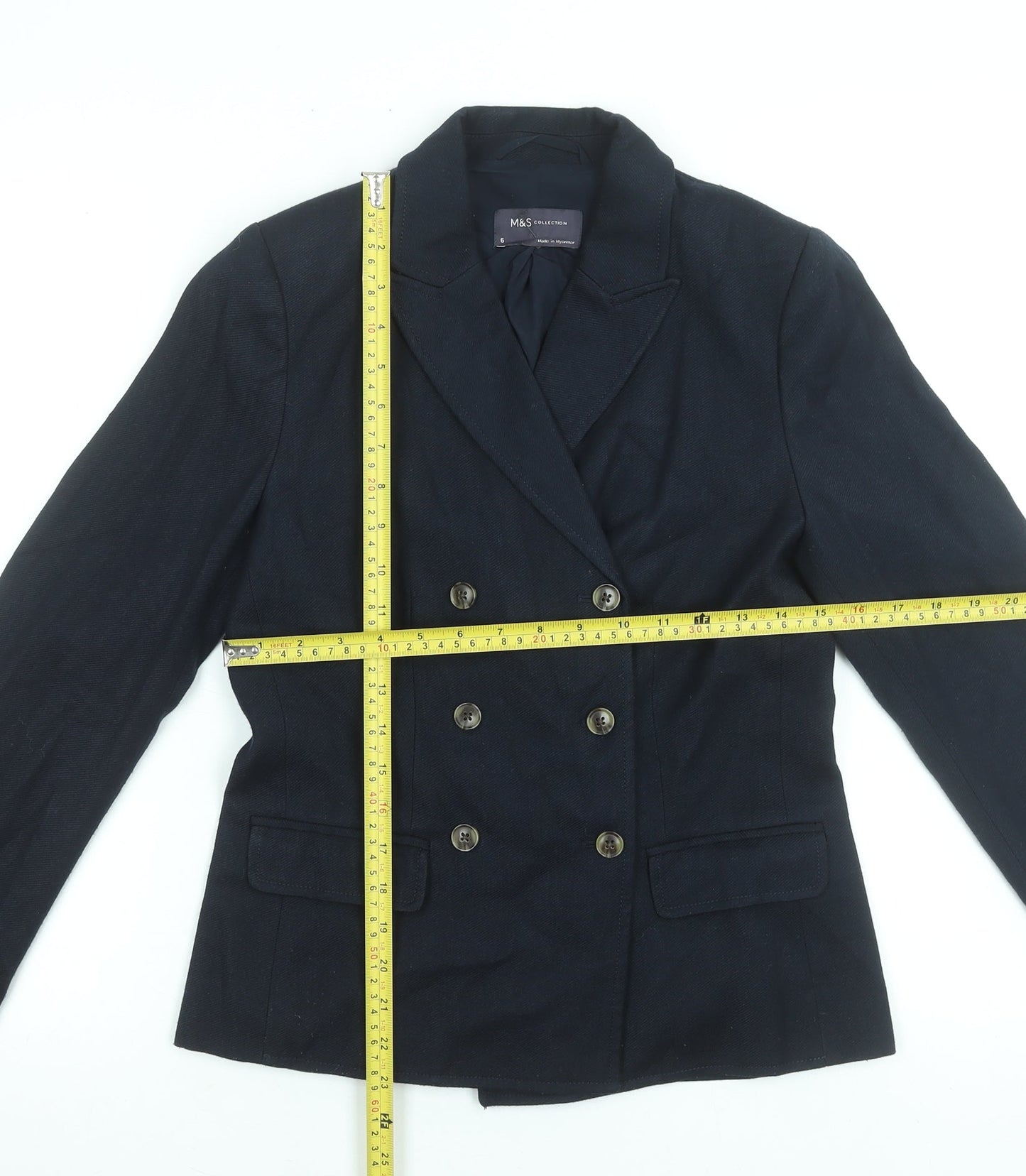 Marks and Spencer Women's Navy Blue Blazer Size 6 Wool Mix Smart Jacket