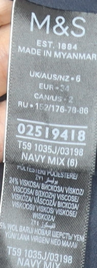 Marks and Spencer Women's Navy Blue Blazer Size 6 Wool Mix Smart Jacket