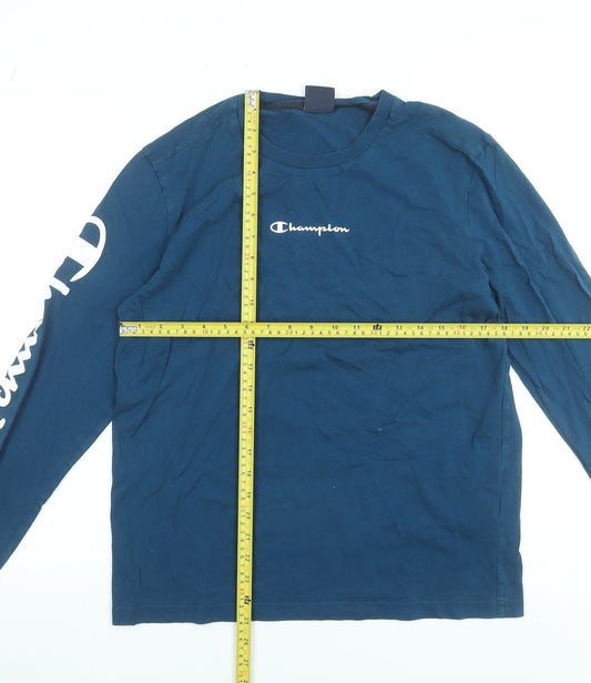 Champion Men's Blue Long Sleeve Cotton Crew Neck T-Shirt M