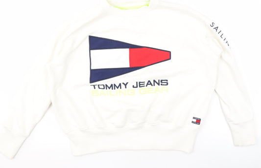 Tommy Jeans Women's White XS Pullover Sweatshirt Sailing Gear Logo Cotton