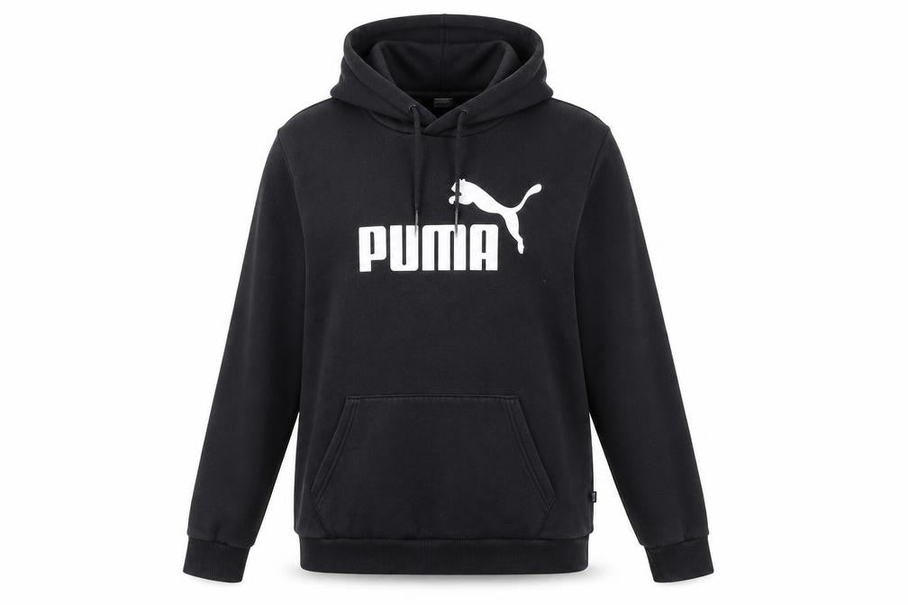Front view of Puma Women's Black Pullover Hoodie Medium Logo Print Cotton Blend