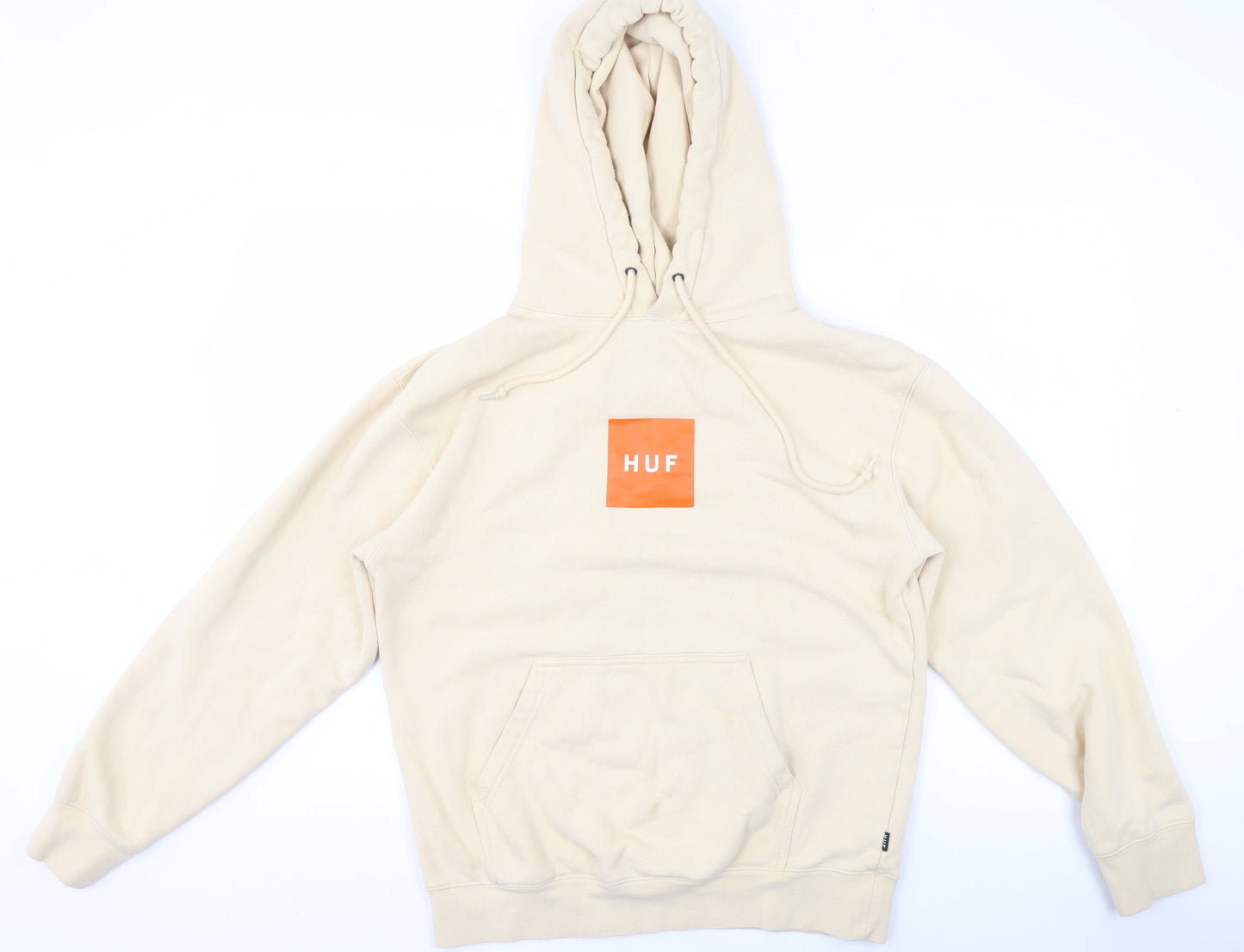 HUF Women’s Beige Pullover Hoodie Small Relaxed Fit Casual Sweatshirt