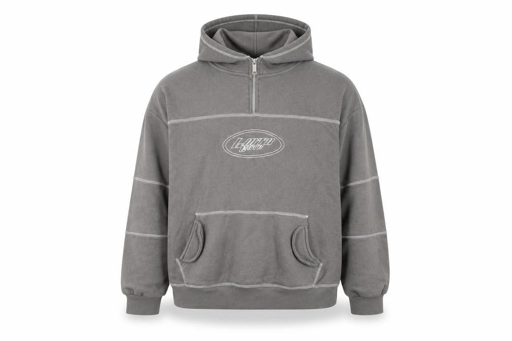 boohooMAN Men's Grey 1/2 Zip Hoodie M Logo Fleece Pullover