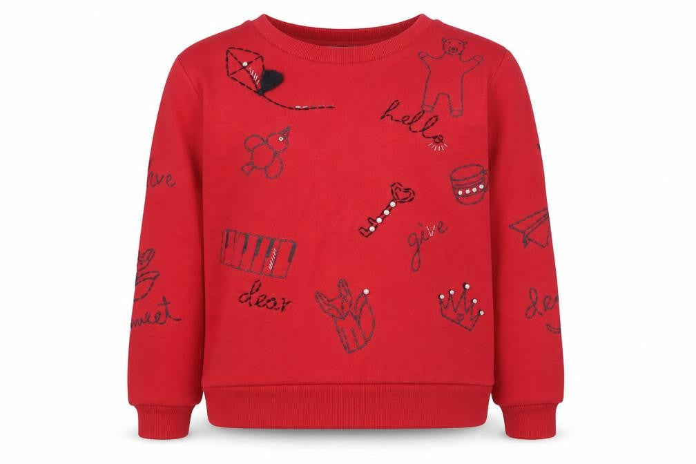 b+ab Womens Red Embroidered Pullover Sweatshirt Size S