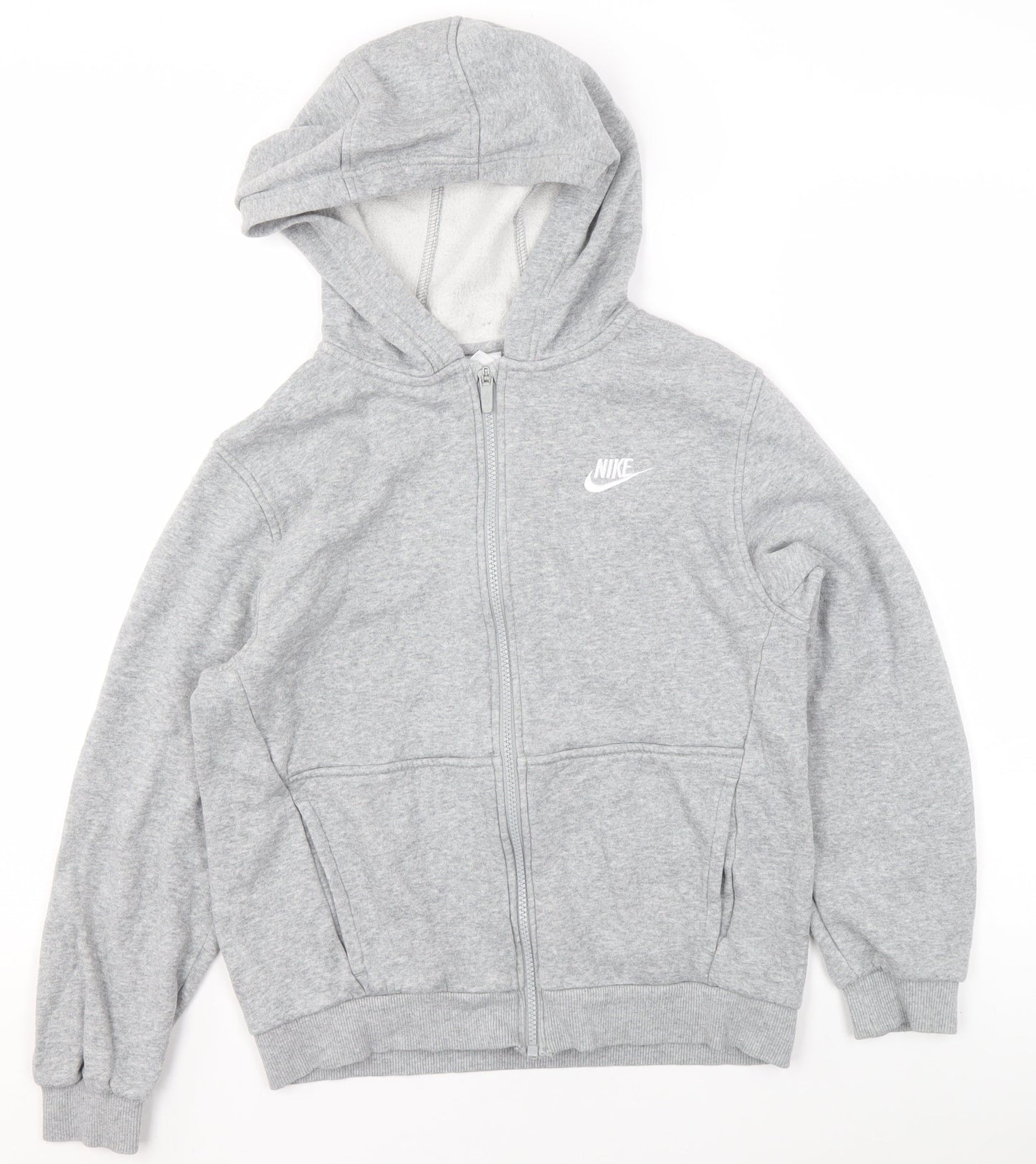 Nike Boys Grey Fleece Hooded Track Jacket 12-13 Years Full Zip