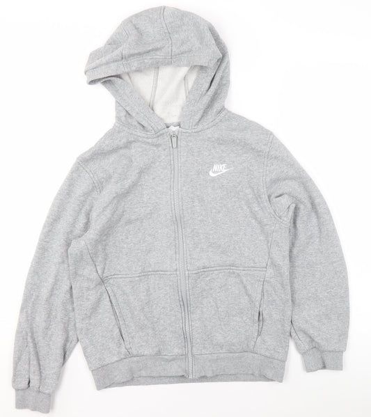 Nike Boys Grey Fleece Hooded Track Jacket 12-13 Years Full Zip