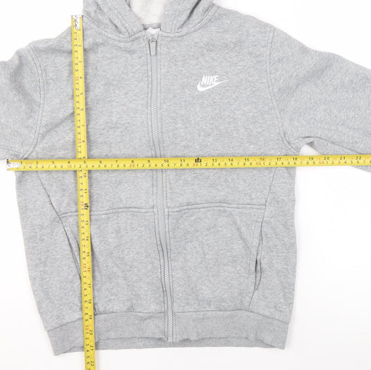 Nike Boys Grey Fleece Hooded Track Jacket 12-13 Years Full Zip