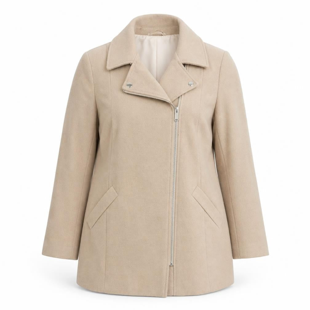River Island Women’s Beige Wool Blend Biker Coat Size 16
