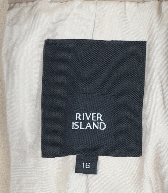 River Island Women’s Beige Wool Blend Biker Coat Size 16