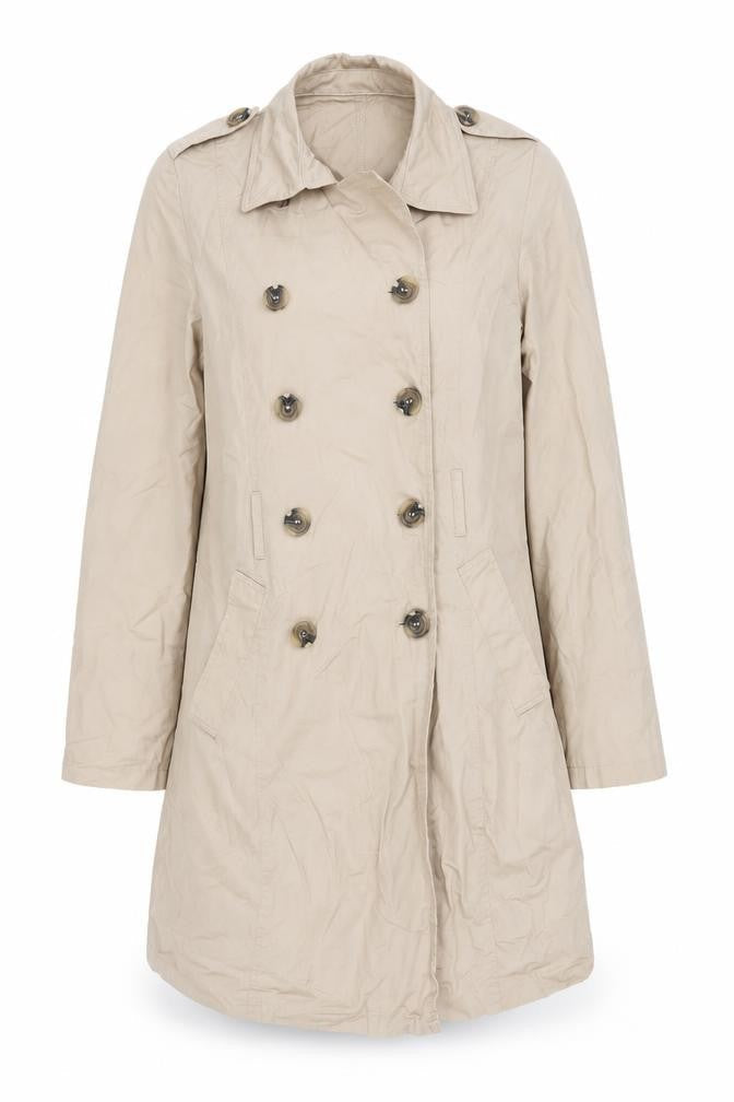 Avon Women's Beige Cotton Trench Coat Size 12 Classic Button Up