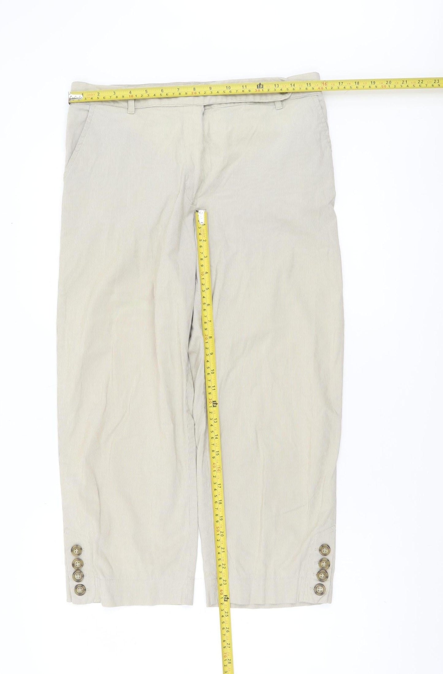 Jensen Women Beige Cropped Twill Trousers Size 12