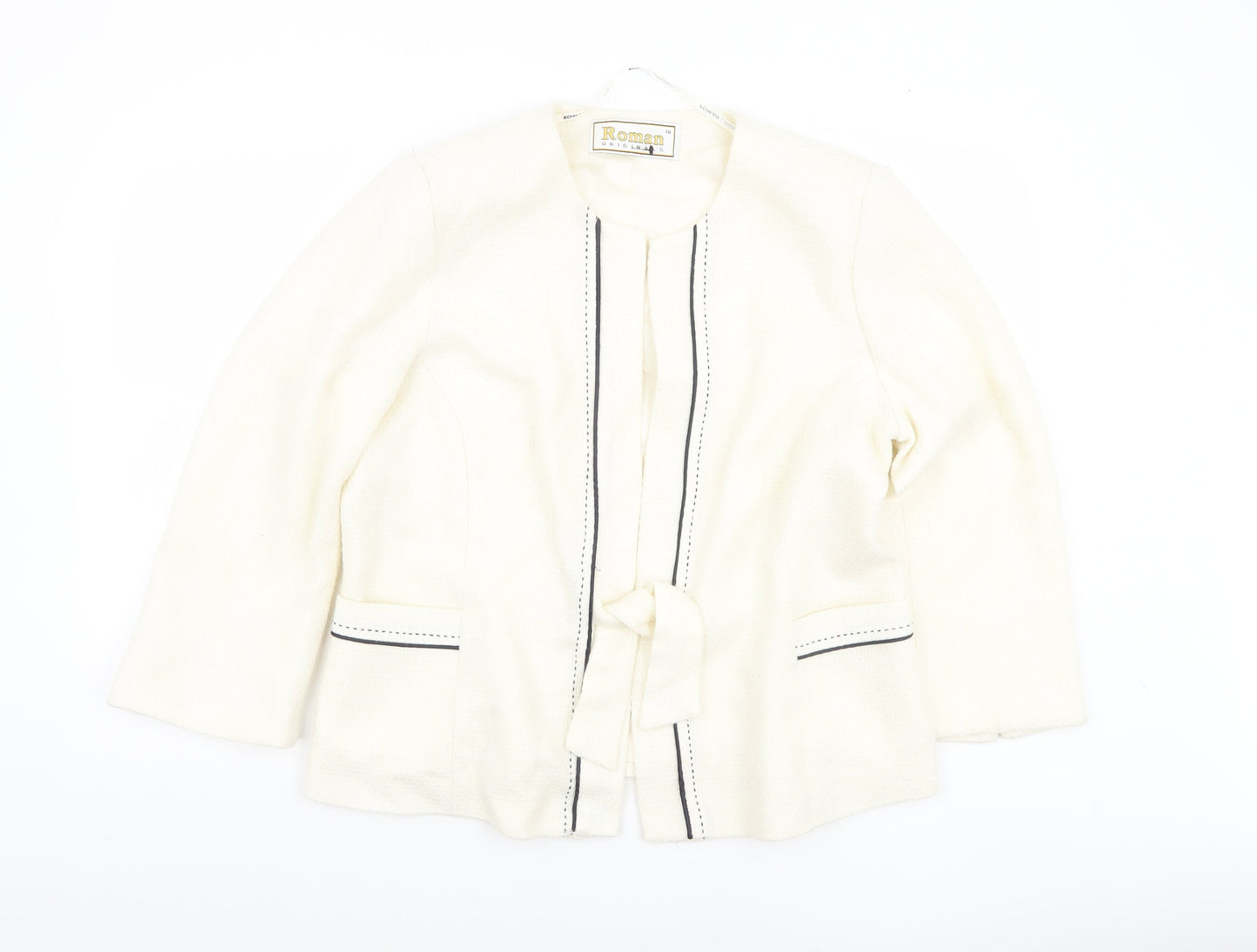 Roman Originals Womens Ivory Belted Lined Blazer Size 18