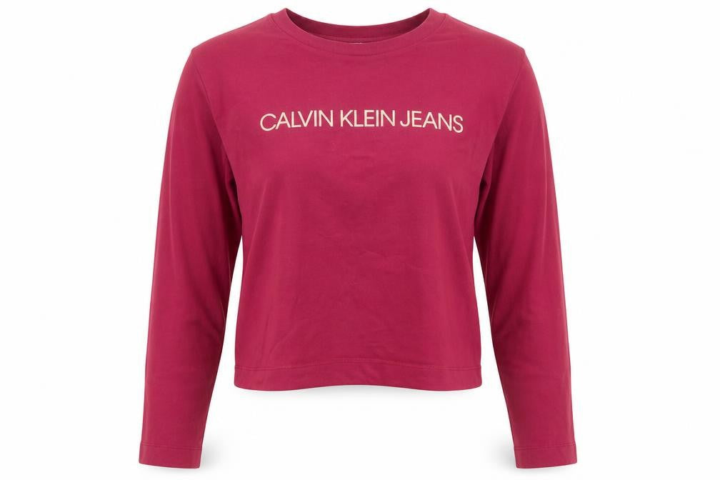 Calvin Klein Jeans Women Red Cropped Long Sleeve Cotton T-Shirt M