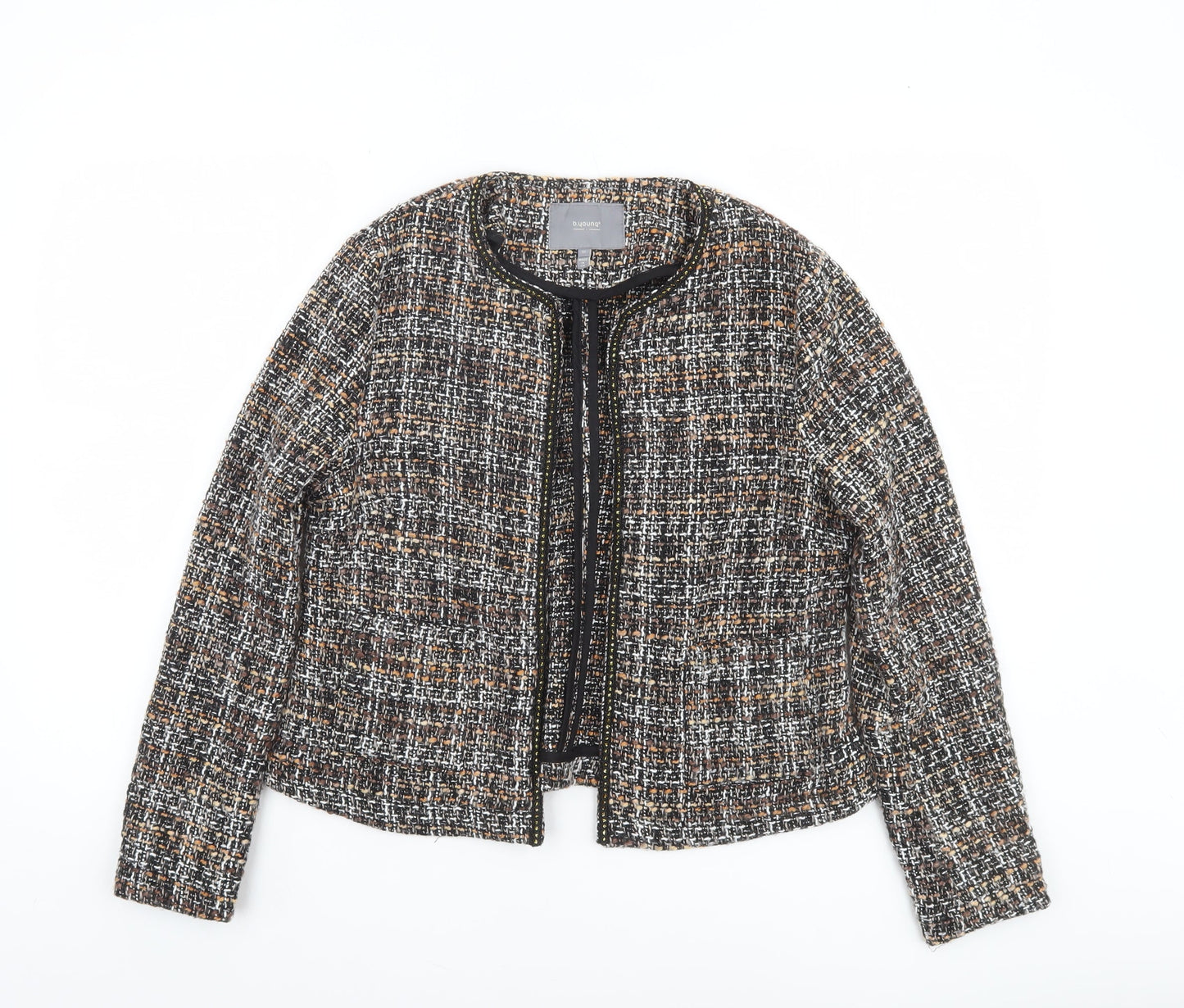 b.young Women's Multicoloured Tweed Collarless Blazer Jacket Size 8
