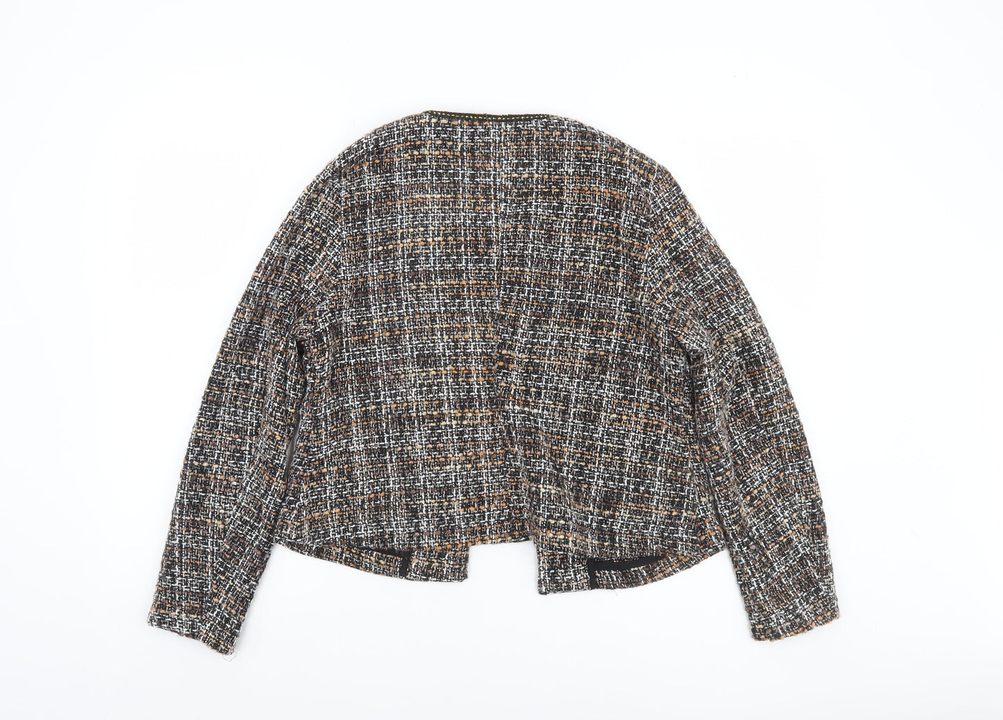 b.young Women's Multicoloured Tweed Collarless Blazer Jacket Size 8