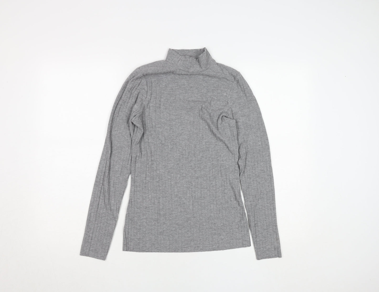 River Island Women Grey Long Sleeve Mock Neck Slim Fit T-Shirt Size 10