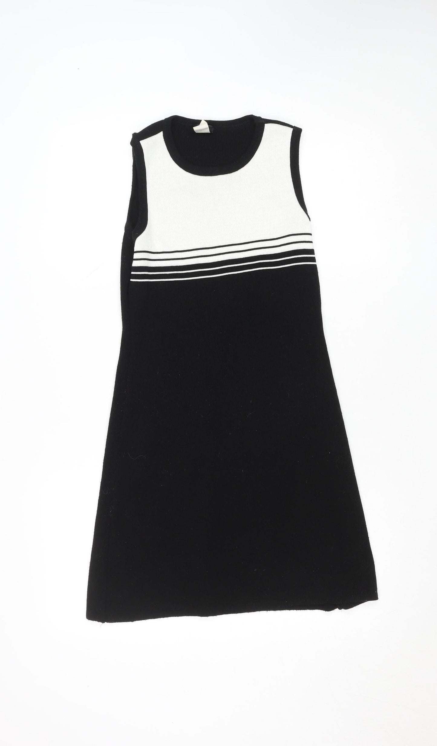 French Curve Women's Black Medium Sleeveless Striped Knit Shift Dress
