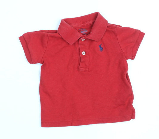 Ralph Lauren Red Cotton Polo Shirt Unisex Baby 9-12 Months Classic Style