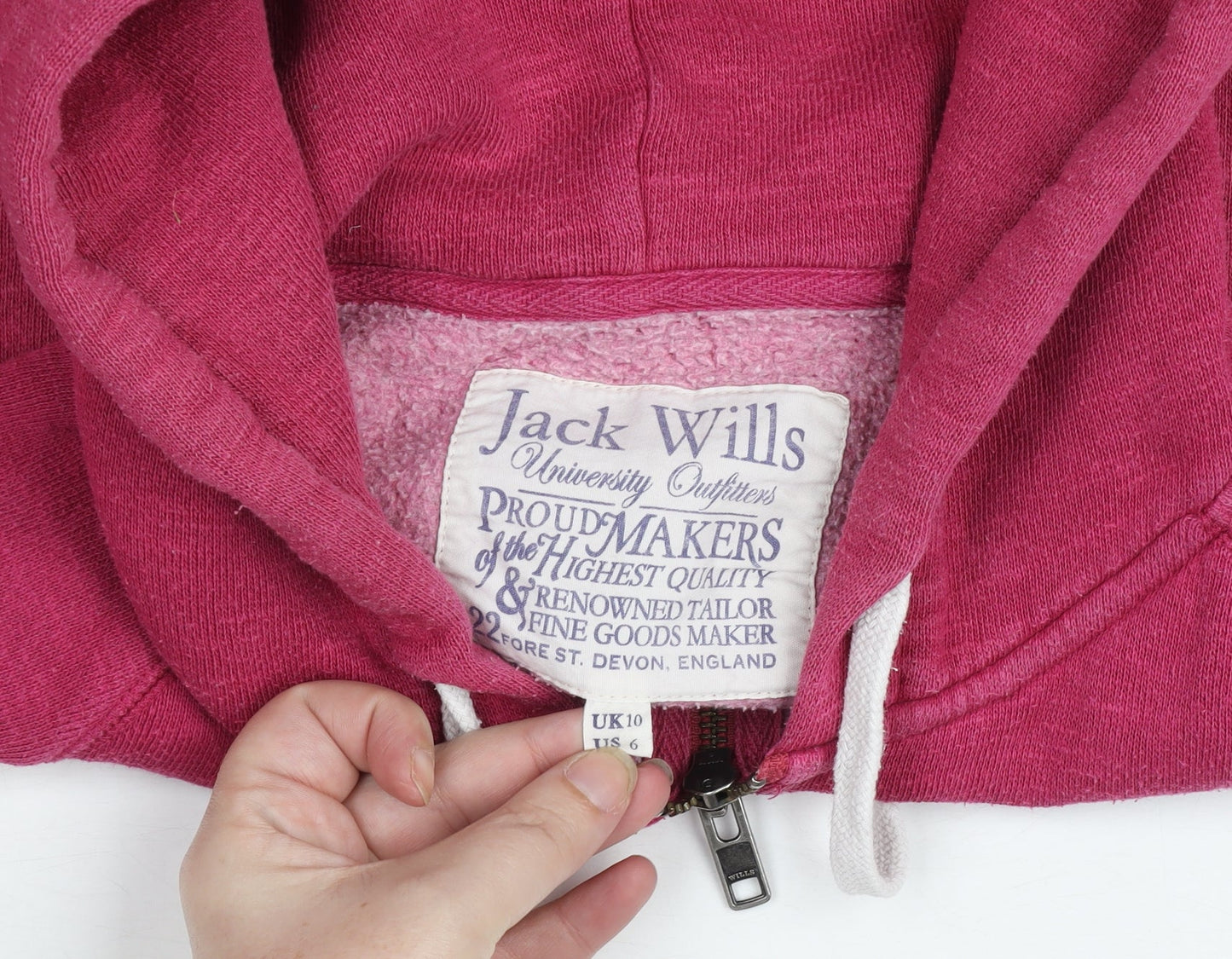 Womens UK 10 Regular Jack Wills Pink Full Zip Hoodie