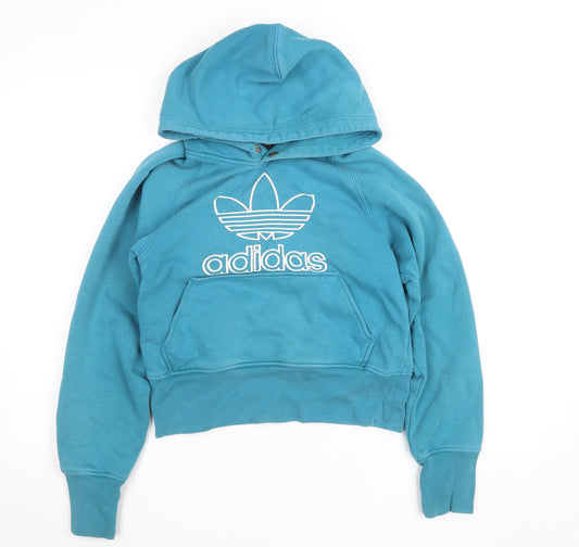 Womens UK XS Regular adidas Blue Pullover Hoodie
