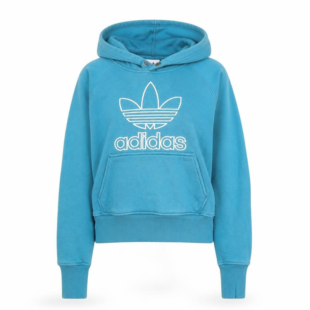 Front view of Adidas women’s blue hoodie xs pullover cotton blend logo hooded