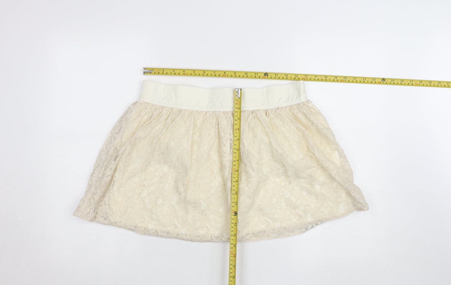 Farrell & Brown Women's Ivory Lace Bubble Hem Short Skirt L