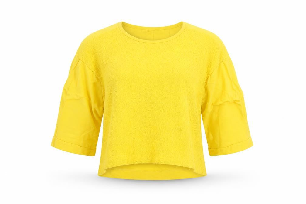 Zara Basic Women’s Yellow Cropped 3/4 Sleeve Cotton Blend Blouse M
