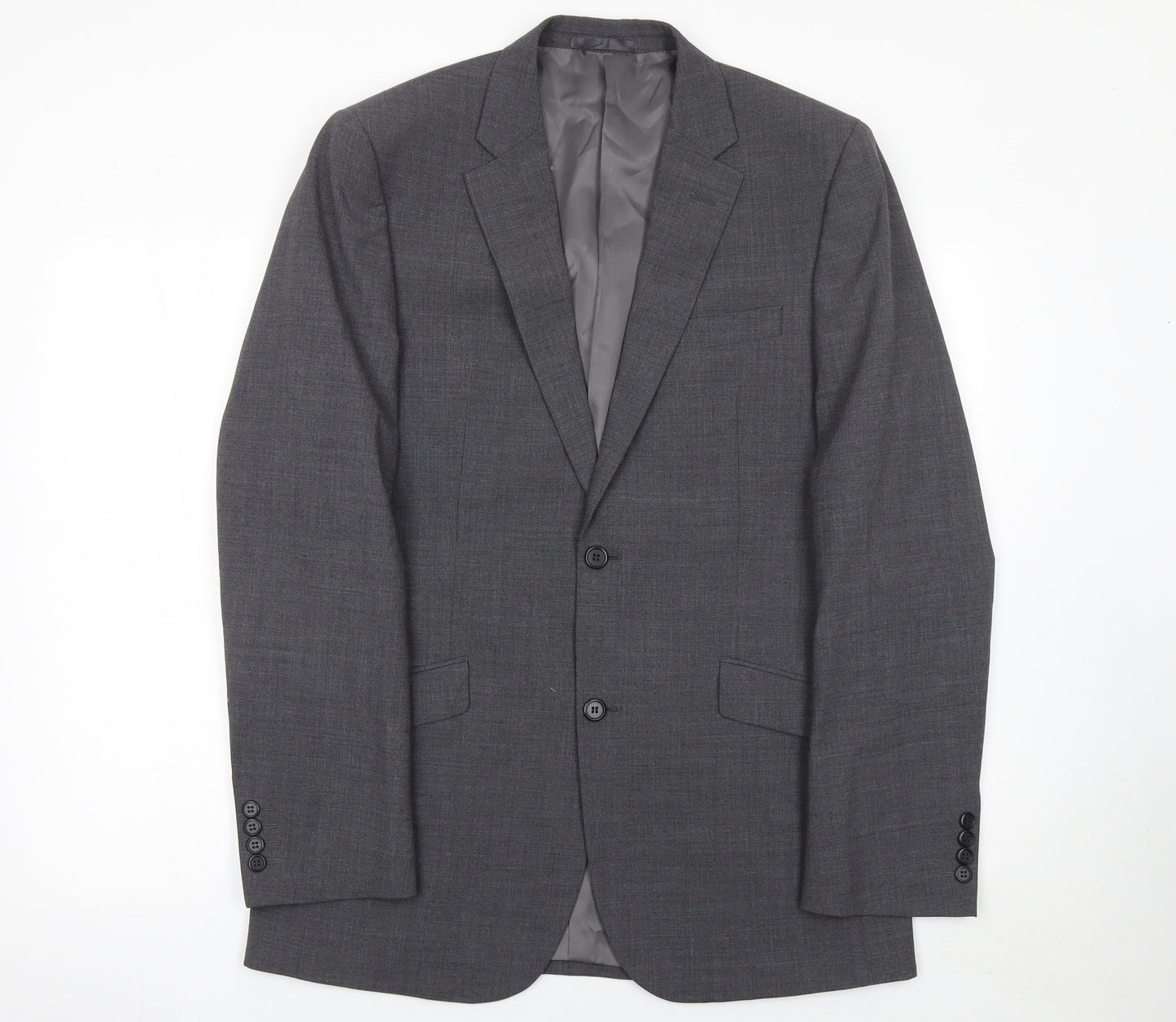 Men's Grey Wool Blend Slim Fit Single Breasted Suit Jacket 38L