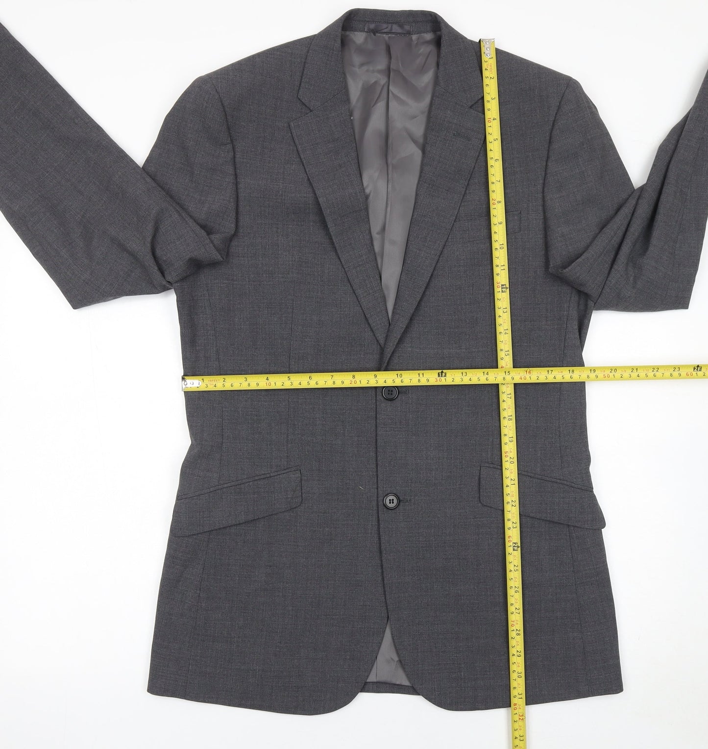 Men's Grey Wool Blend Slim Fit Single Breasted Suit Jacket 38L