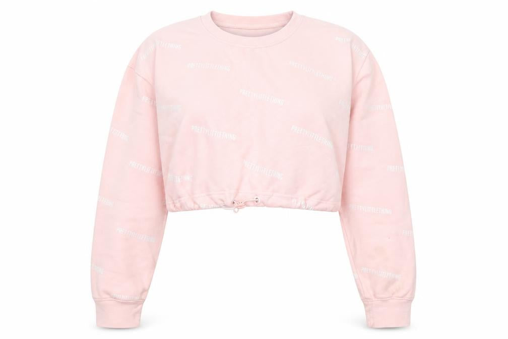 PrettyLittleThing Women Pink Logo Cropped Pullover Sweatshirt Size L