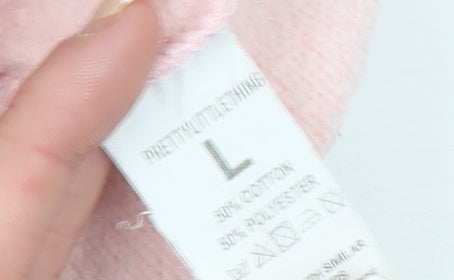 PrettyLittleThing Women Pink Logo Cropped Pullover Sweatshirt Size L