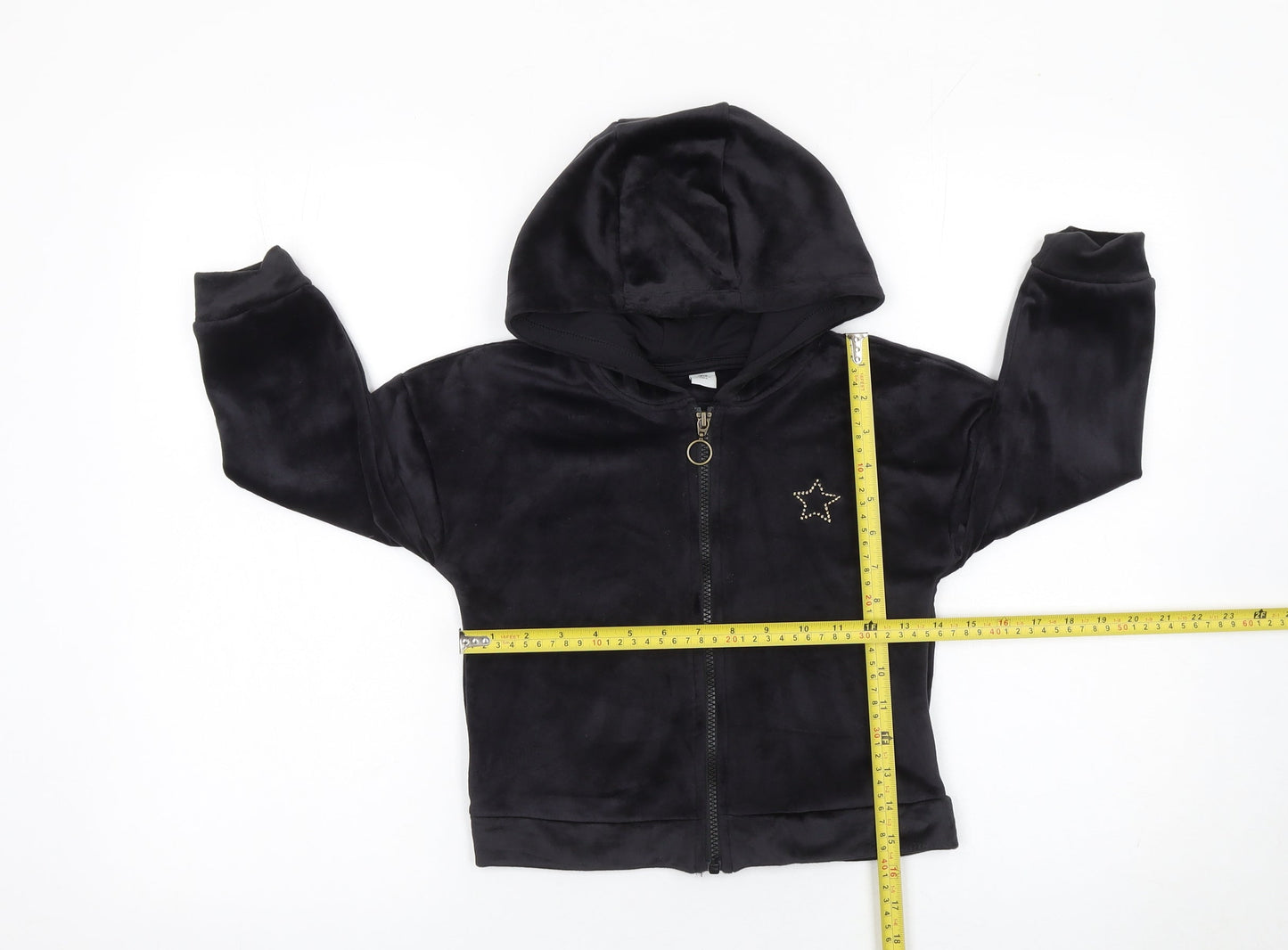Tu Girls Black Velour Full Zip Hoodie 6 Years with Star Detail