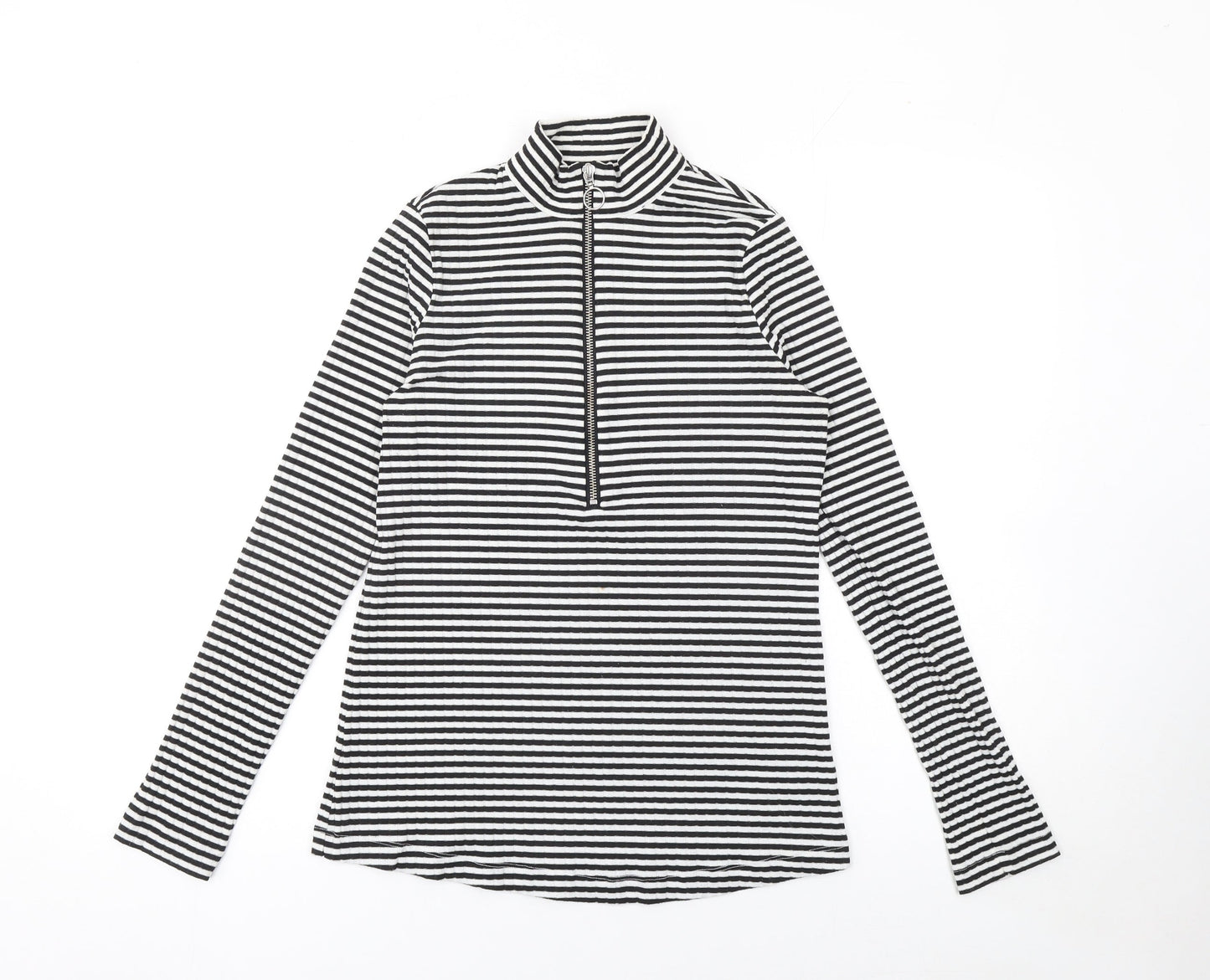 Next Women’s Black Striped Mock Neck Long Sleeve Zip Top Size 10