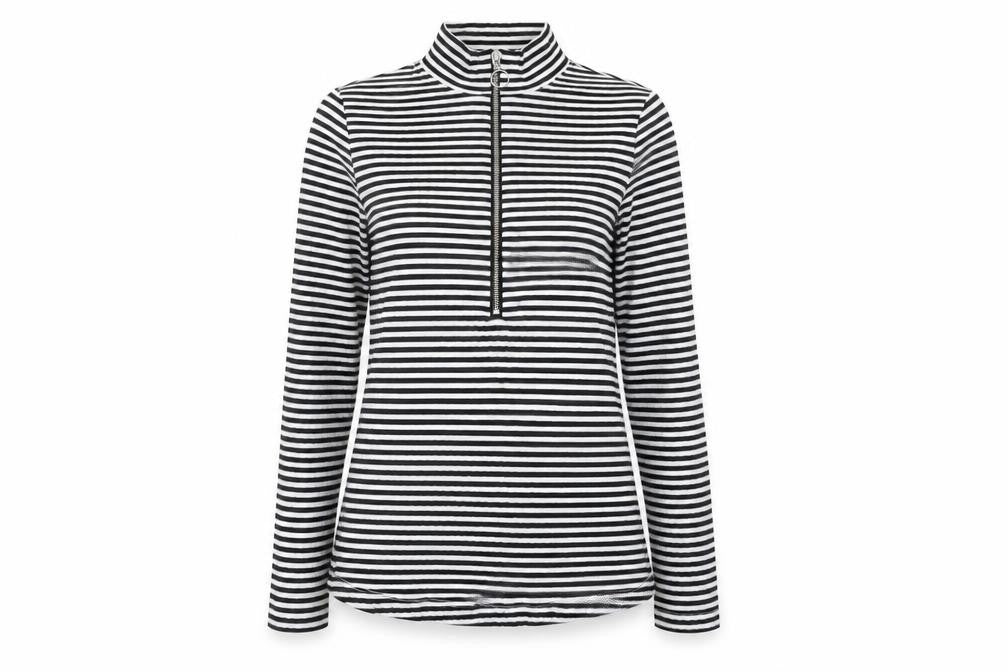 Next Women’s Black Striped Mock Neck Long Sleeve Zip Top Size 10