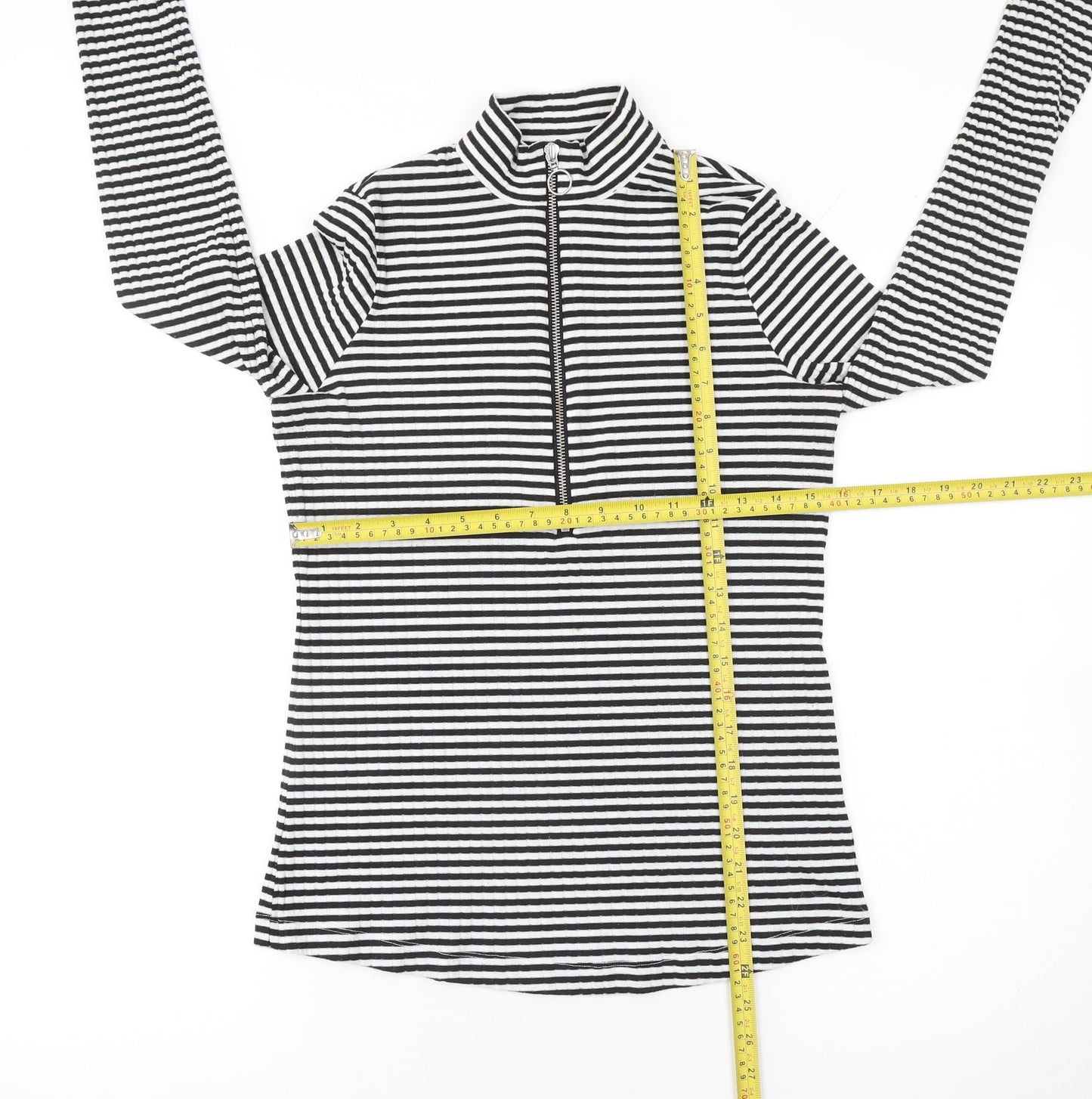 Next Women’s Black Striped Mock Neck Long Sleeve Zip Top Size 10