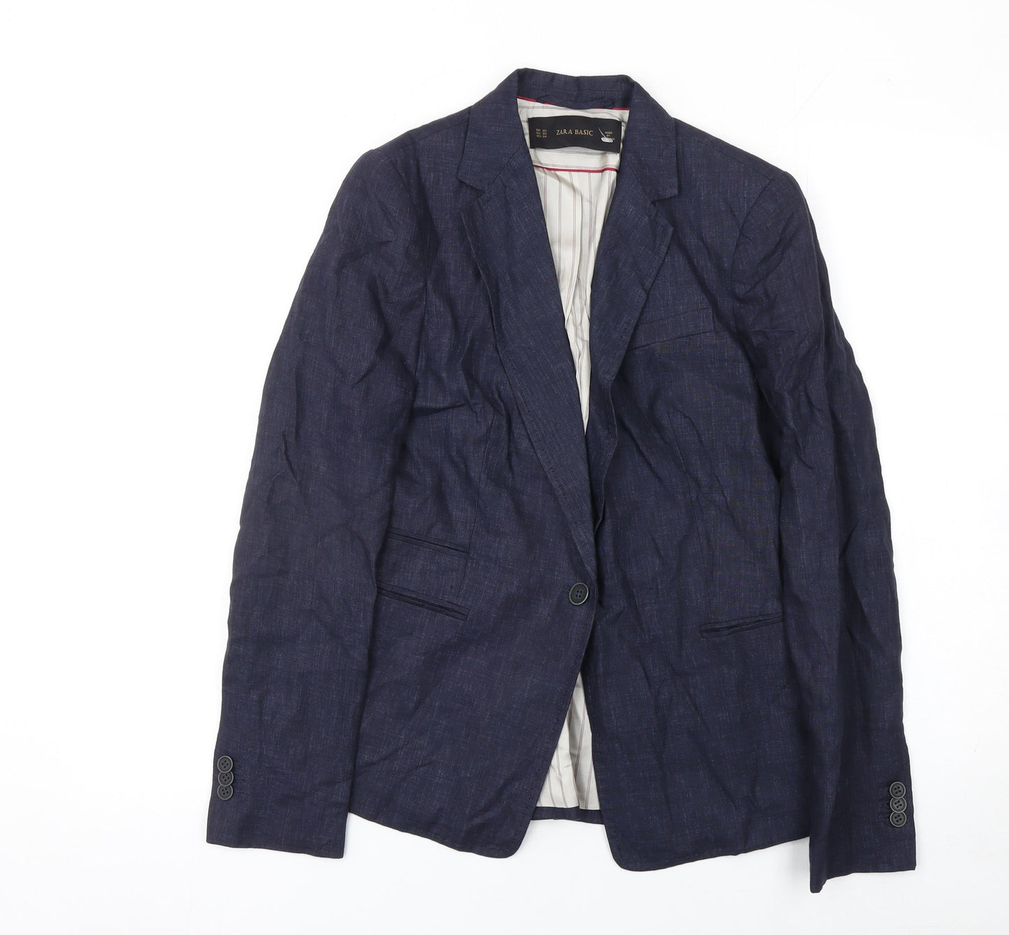 Zara Basic Women's Blue Linen Single Breasted Blazer XS