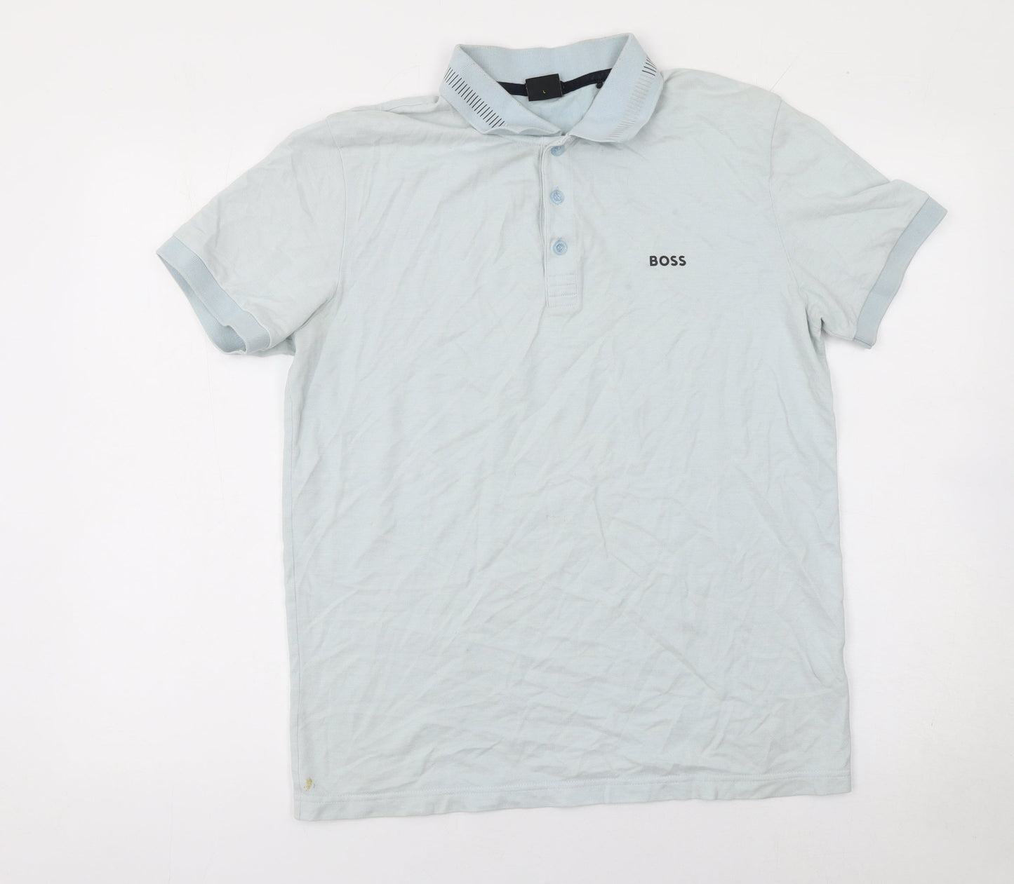 BOSS Men's Blue Pima Cotton Polo Shirt Size L Short Sleeve