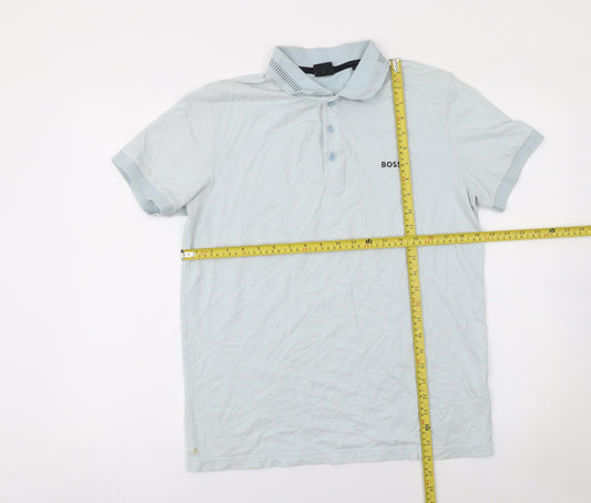 BOSS Men's Blue Pima Cotton Polo Shirt Size L Short Sleeve