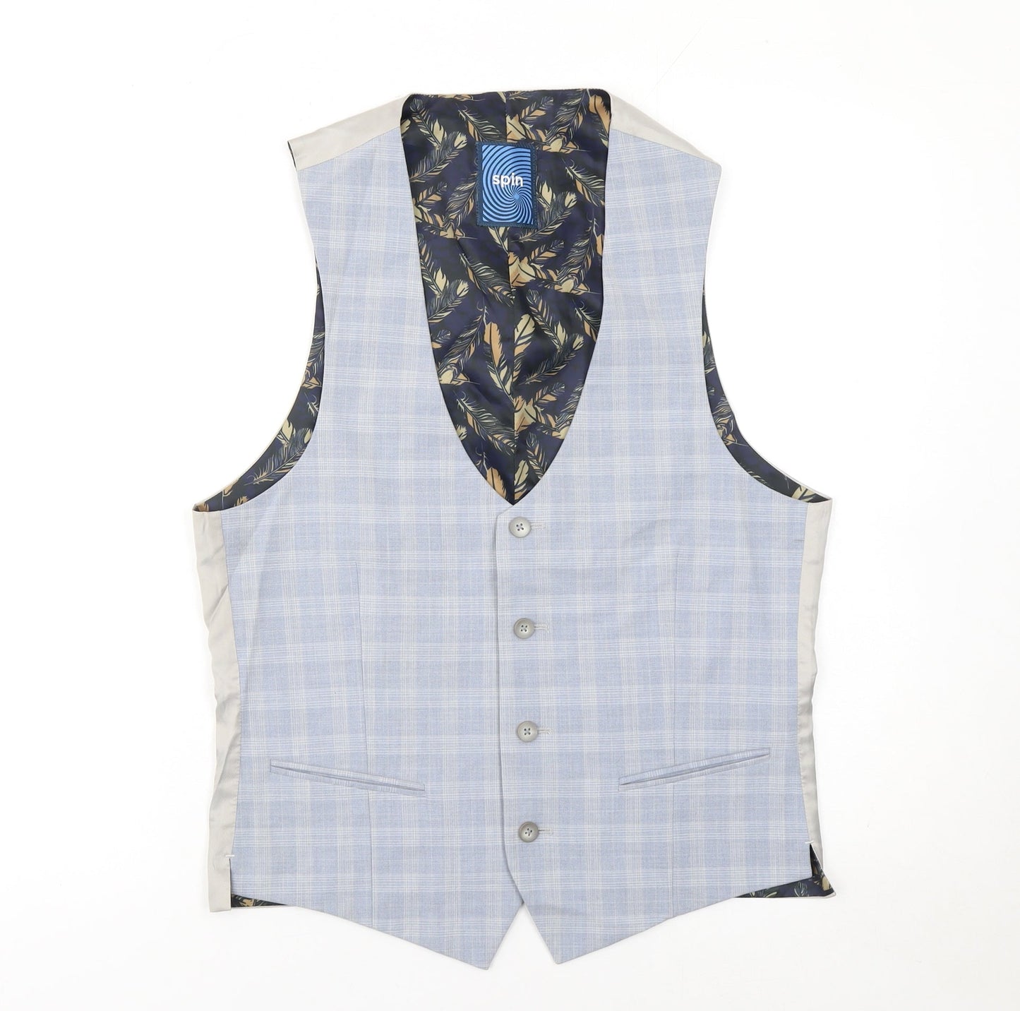 Spin Men's Blue Checked Formal Waistcoat Size 8R
