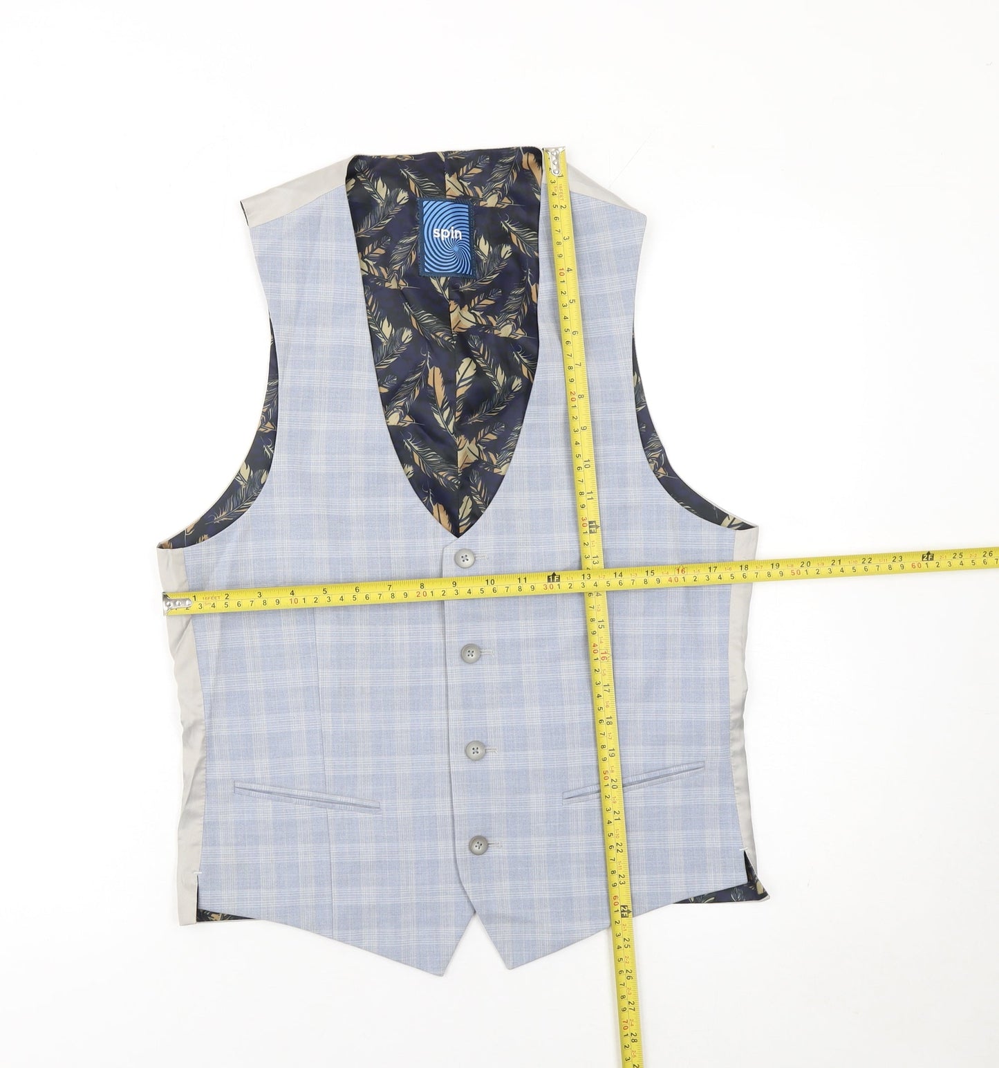 Spin Men's Blue Checked Formal Waistcoat Size 8R