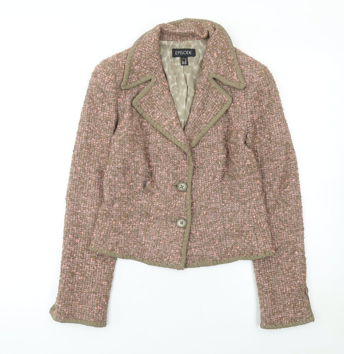 Episode Women Beige Pink Bouclé Wool Blend Single-Breasted Blazer UK 6