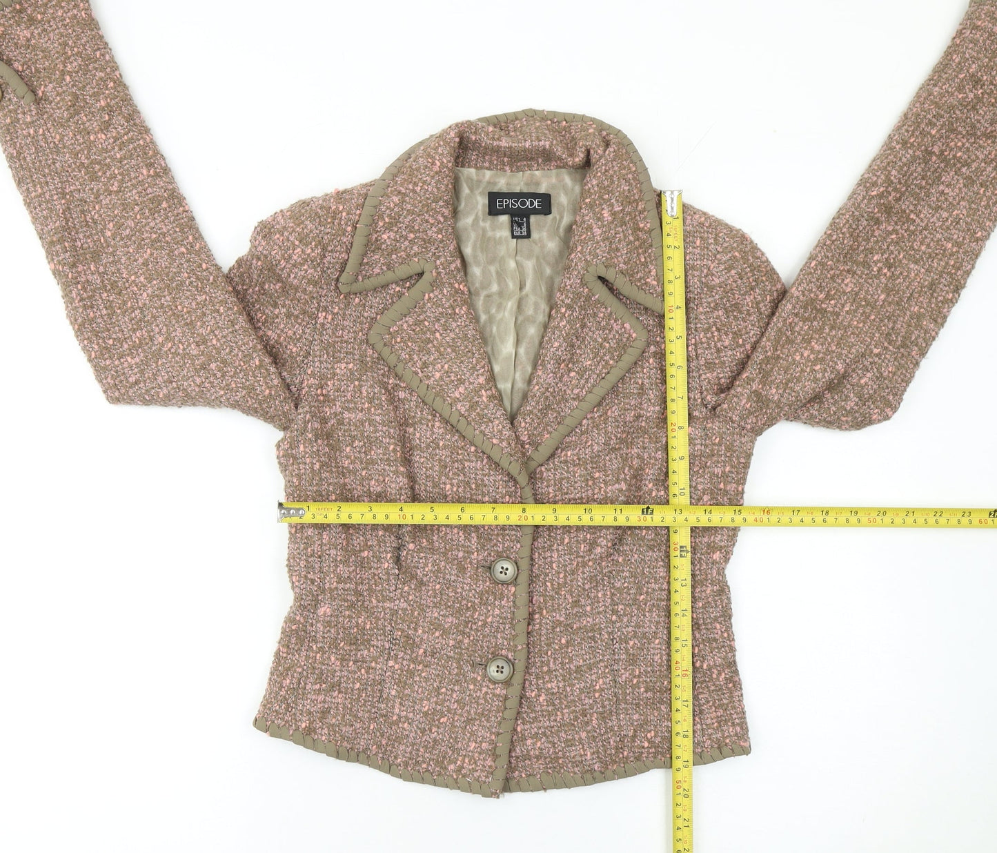 Episode Women Beige Pink Bouclé Wool Blend Single-Breasted Blazer UK 6