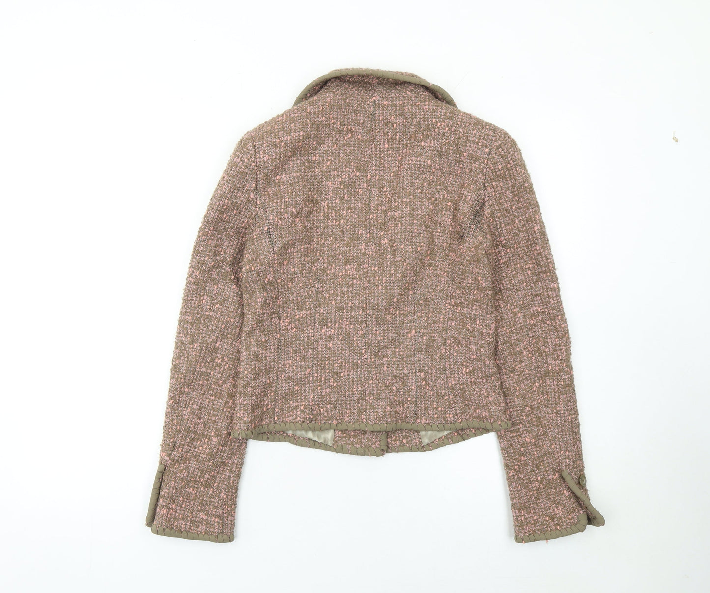 Episode Women Beige Pink Bouclé Wool Blend Single-Breasted Blazer UK 6