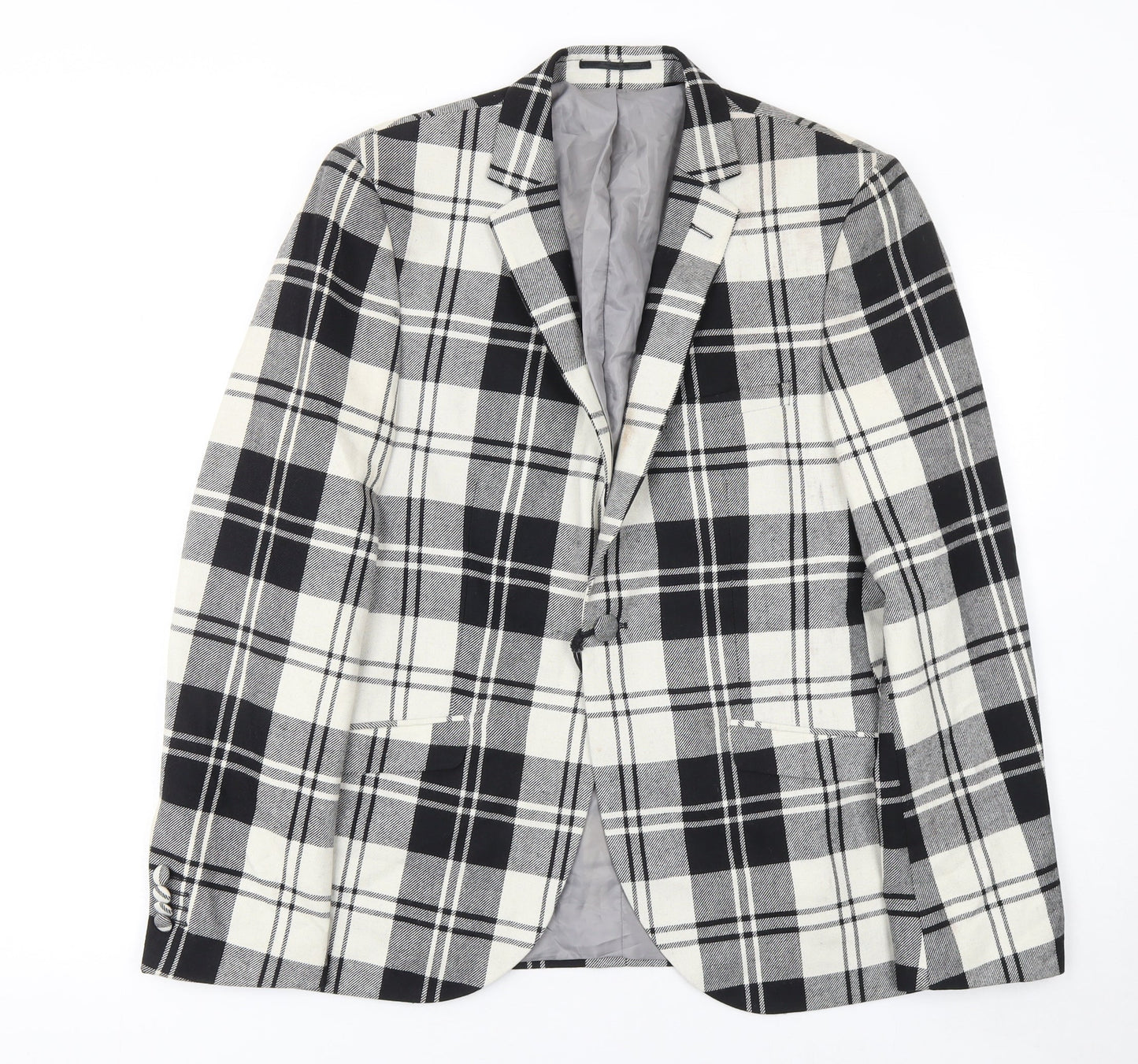 Heart and Dagger Men's Black Check Wool Blend Slim Fit Blazer Jacket